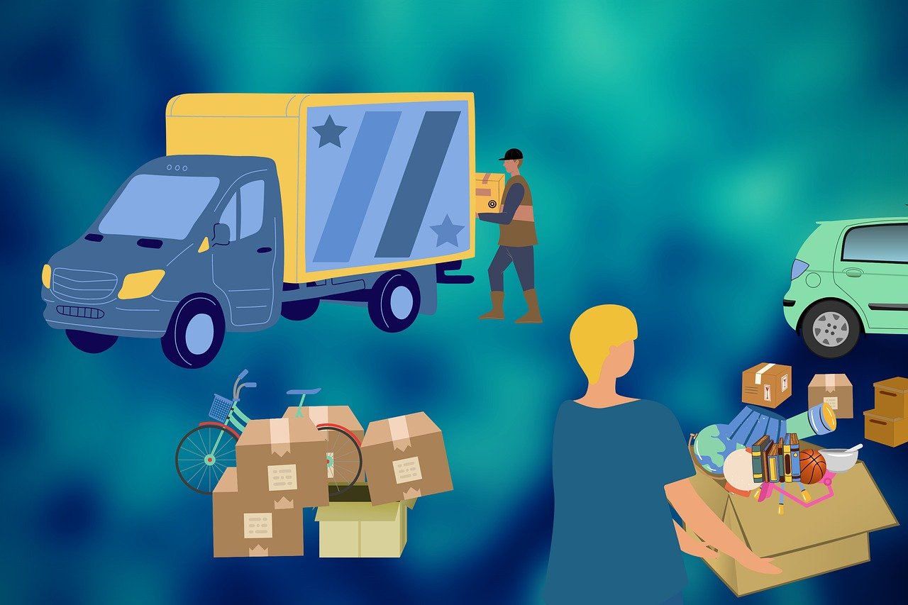 moving house, truck, van, cans, people, to carry, package, load, cardboard, moving house, moving house, moving house, moving house, moving house